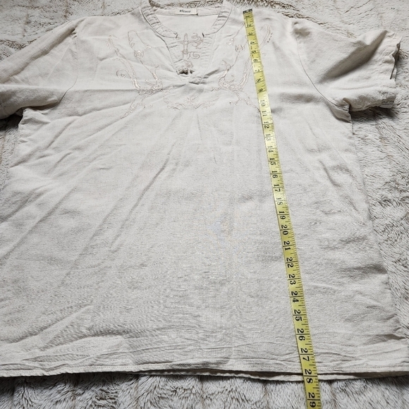 Linen blend Box shirt with embroidery Short sleeves cream color Size L UTCOCO - Picture 12 of 12